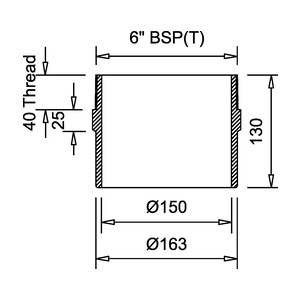 Frost spigot adaptor BSP6 to 150mm ID, 163mm OD BS416/2, extends 130mm