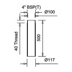 Frost spigot adaptor BSP4 to 100mm ID, 117mm OD BS437, extends 500mm