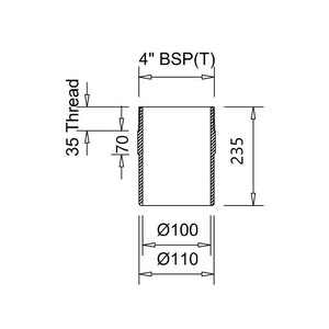 Frost spigot adaptor BSP4 to 100mm ID, 110mm OD BS416/2, extends 200mm