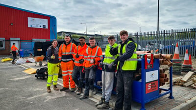 Young Groundworks Apprentices at Construction and Plant Assessments in Doncaster UK with a SiteStak workstation