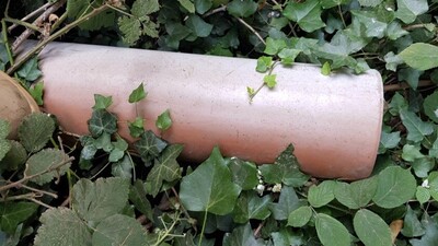 Bleached UPVC pipe with UV discoloration and damage