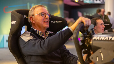 Tim James at Mercedes-Benz World driving simulators