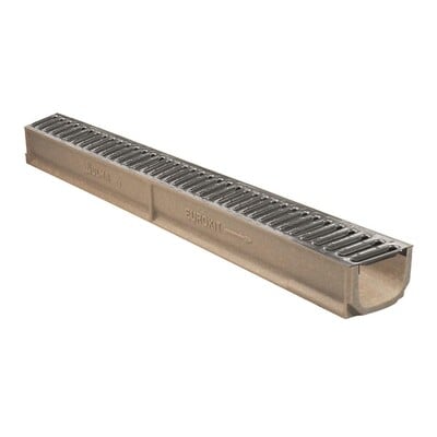 EUROKIT 100mm W x 85mm D Polymer Channel x1m c/w A15 Galv. Slotted Grating