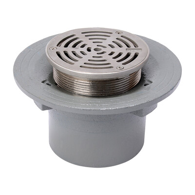 Frost Floor drain 150mm circular stainless steel grating with small sump body and spigot outlet size 100mm