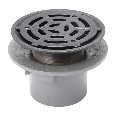 Frost Floor drain 200mm circular ductile iron grating with small sump body and spigot outlet size 100mm