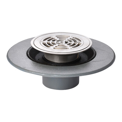 Frost Floor drain 178mm circular stainless steel grating for vinyl floors with medium sump body and threaded outlet size 4" BSP