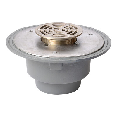 Frost Floor drain 150mm circular stainless steel grating with large sump body and threaded outlet size 4" BSP