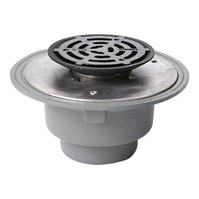 Frost Floor drain 200mm circular ductile iron grating with large sump body and threaded outlet size 4" BSP