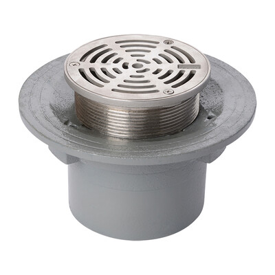 Frost Floor drain 150mm circular stainless steel grating with small sump body and threaded outlet size 4" BSP