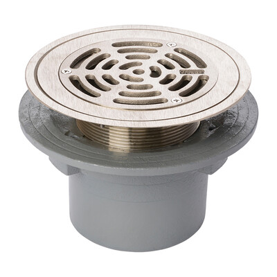 Frost Floor drain 178mm circular nickel bronze grating for vinyl floors with small sump body and threaded outlet size 4" BSP