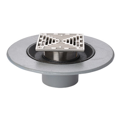 Frost Floor drain 200mm square nickel bronze grating with medium sump body - spigot outlet size 100mm