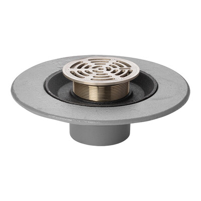 Frost Floor drain 200mm circular nickel bronze grating with medium sump body - spigot outlet size 100mm