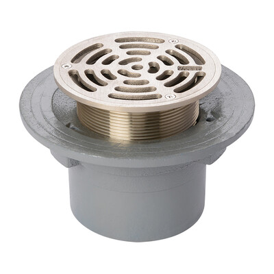 Frost Floor drain 200mm circular nickel bronze grating with small sump body and threaded outlet size 4" BSP