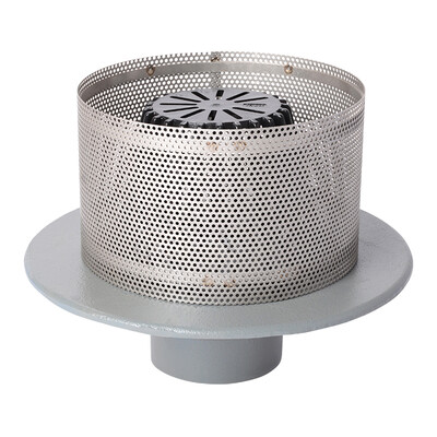 Frost Inverted Roof drain assembly - fixed dome 220mm and 150mm gravel guard, medium sump body with clamp, vertical threaded outlet 4" BSP
