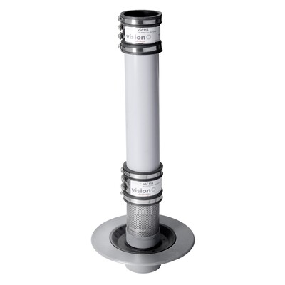 Frost Planter drain, clamp stainless steel gravel guard, 2 fast fit couplings and pvc stand pipe, medium sump body cast iron body, 100mm Spigot outlet