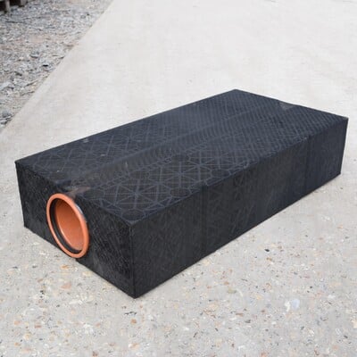 354mm x 708mm x 150mm Distribution Tank (Single) Wrapped in mesh c/w 110mm Socket