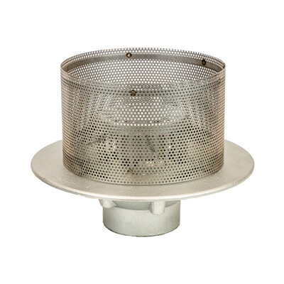 Frost Aluminium Inverted Roof drain assembly - fixed anti-vortex dome 220mm, medium sump body with clamp, vertical threaded outlet 4" BSP